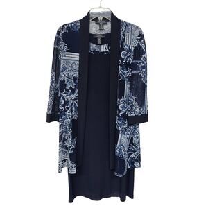 R&M Richards Women's Dress Set Sz 8 Petite Blue Floral Print Professional Office